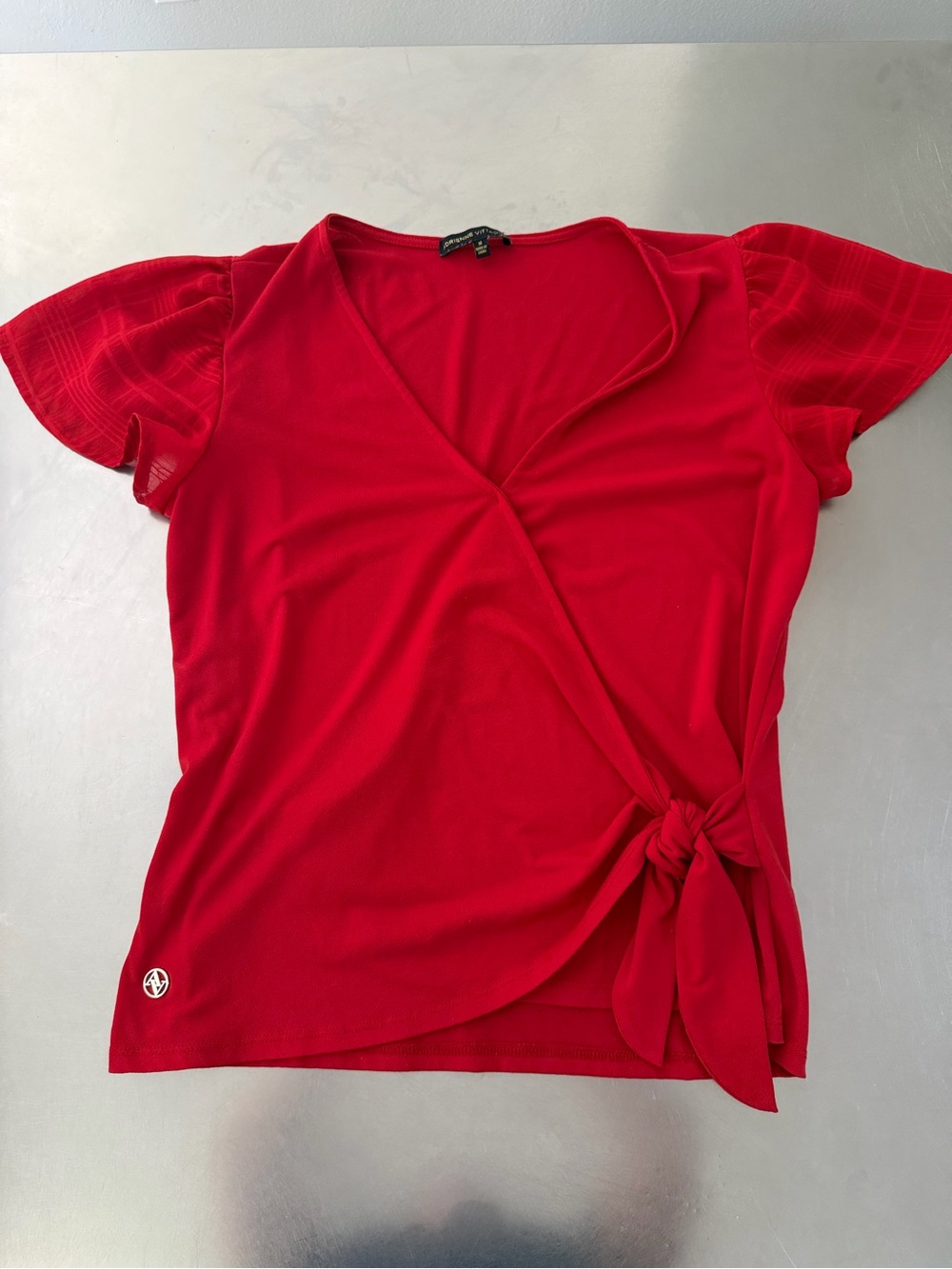 Adrienne Vittadini Red Wrap Tie Short Sleeve Top